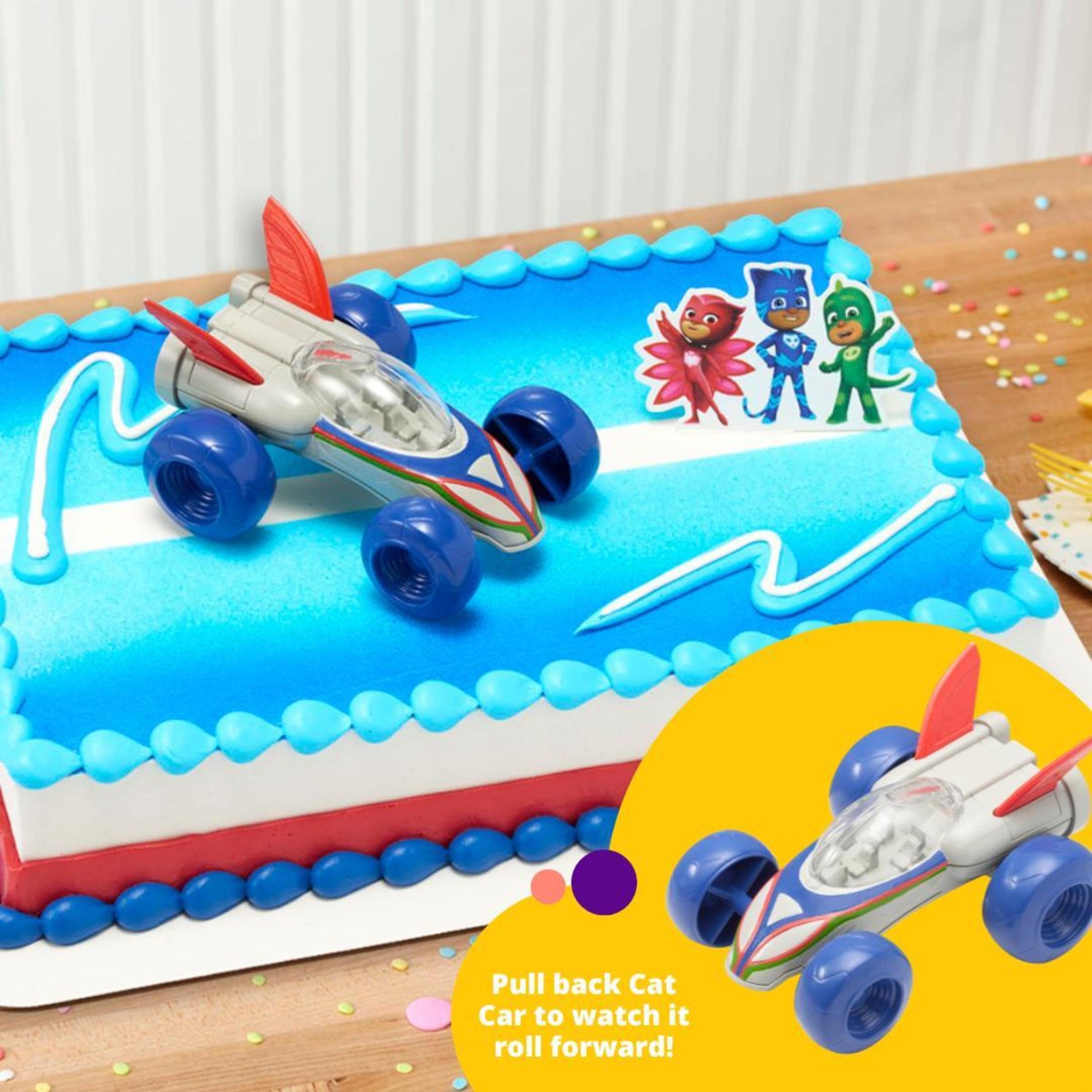 DecoSet® PJ Masks Save the Day Cake Topper, 2 Piece Cake Decoration With Free-Wheeling Car And Catboy, Owlette, and Gekko Pic | For Birthday, Parties, Celebration - Image 4