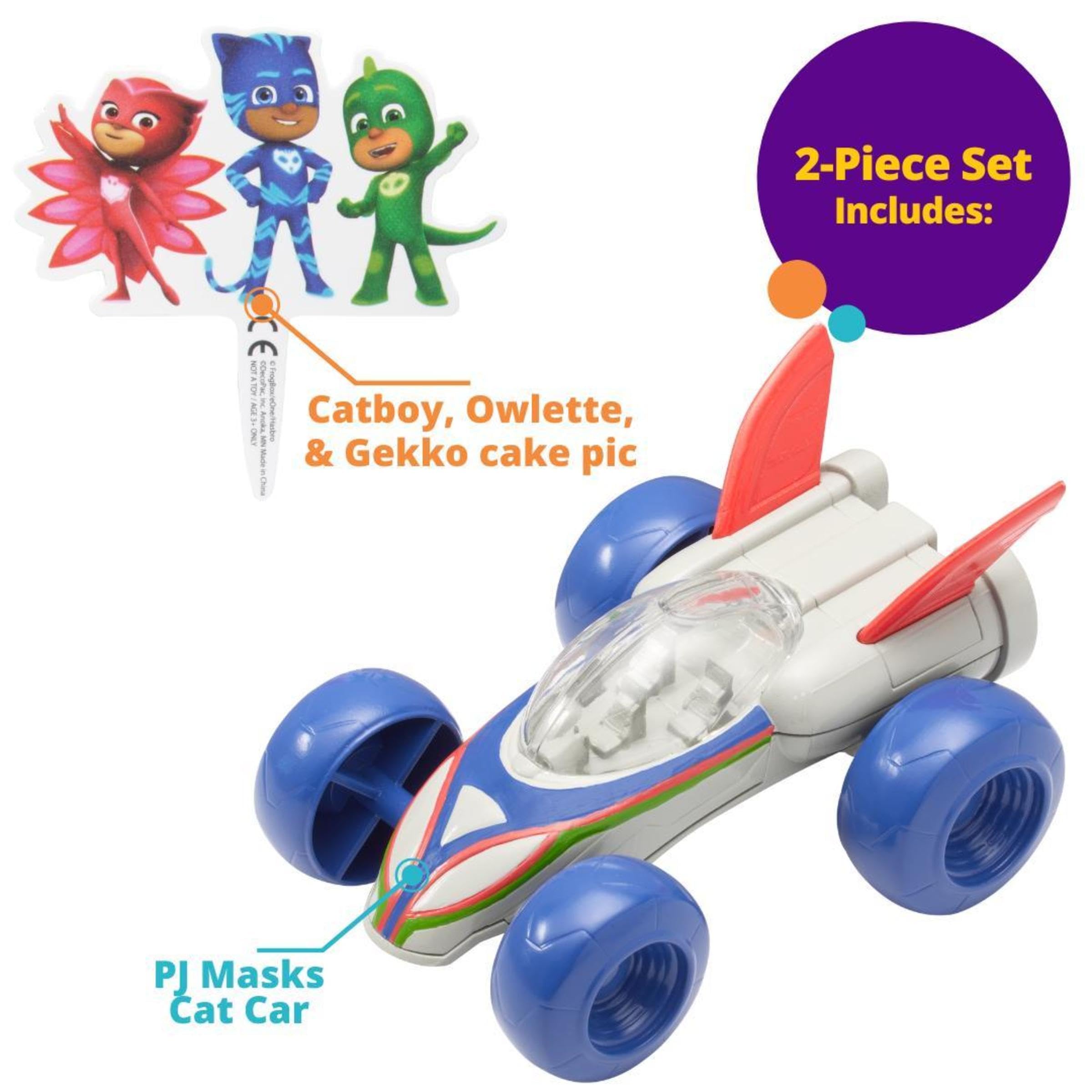 DecoSet® PJ Masks Save the Day Cake Topper, 2 Piece Cake Decoration With Free-Wheeling Car And Catboy, Owlette, and Gekko Pic | For Birthday, Parties, Celebration - Image 5