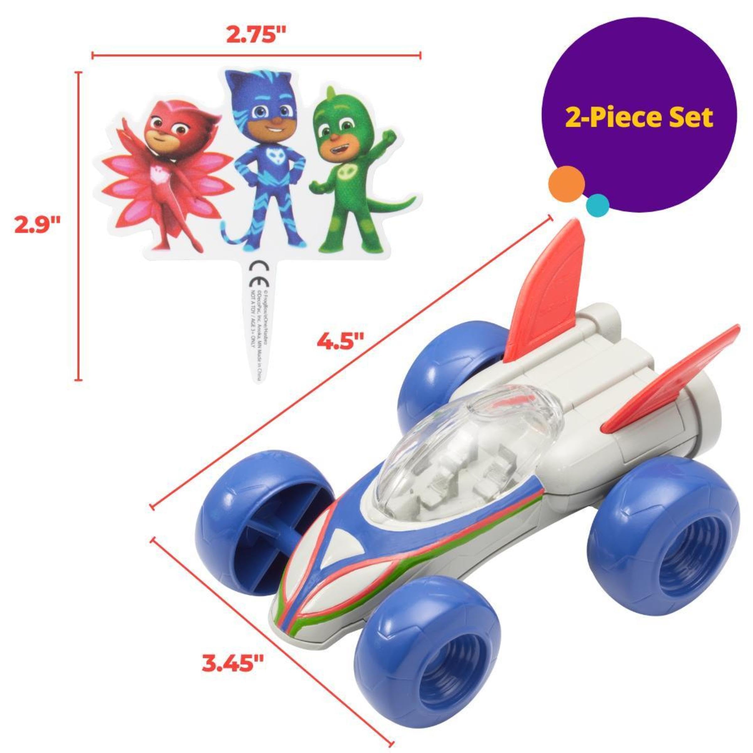 DecoSet® PJ Masks Save the Day Cake Topper, 2 Piece Cake Decoration With Free-Wheeling Car And Catboy, Owlette, and Gekko Pic | For Birthday, Parties, Celebration - Image 6