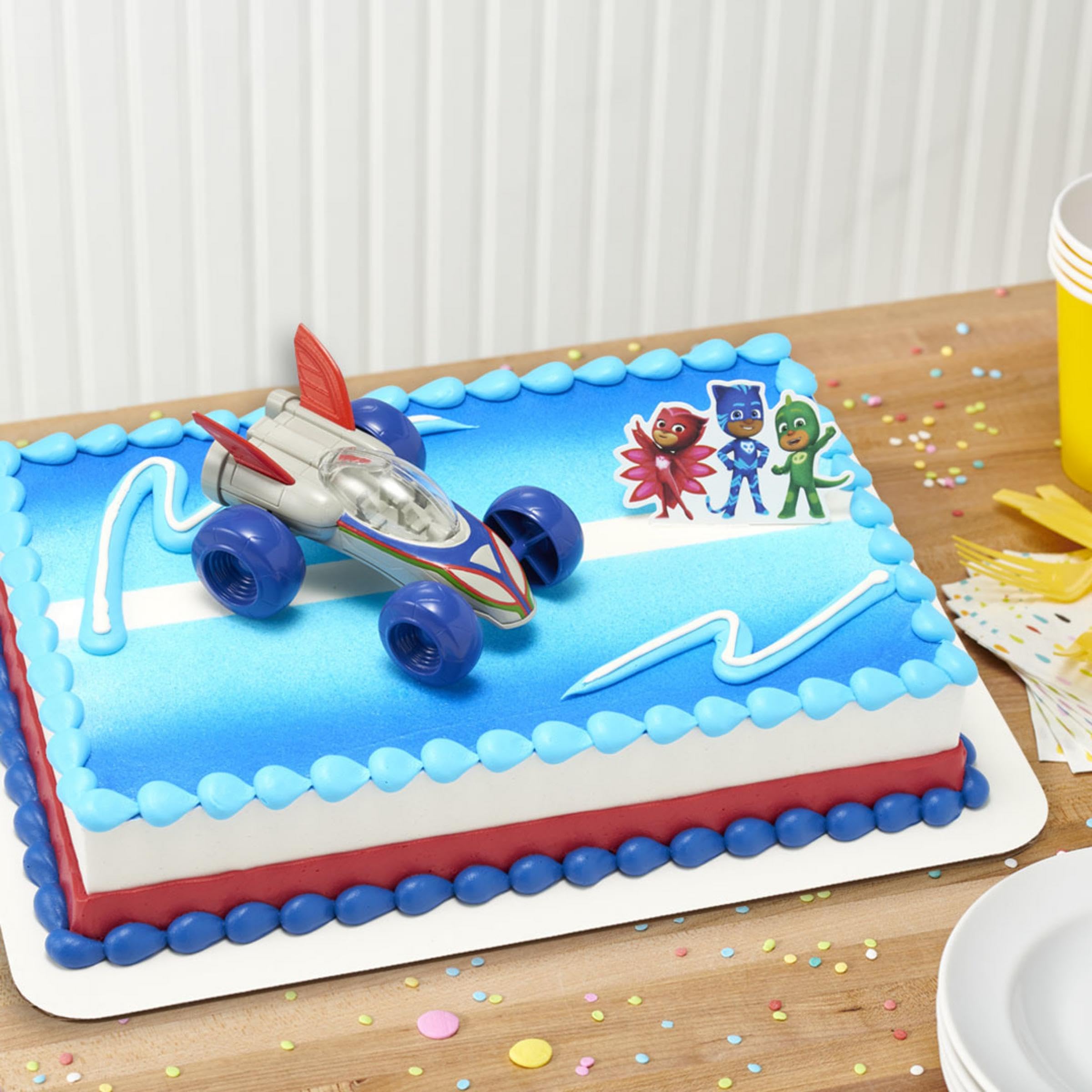 DecoSet® PJ Masks Save the Day Cake Topper, 2 Piece Cake Decoration With Free-Wheeling Car And Catboy, Owlette, and Gekko Pic | For Birthday, Parties, Celebration - Image 7