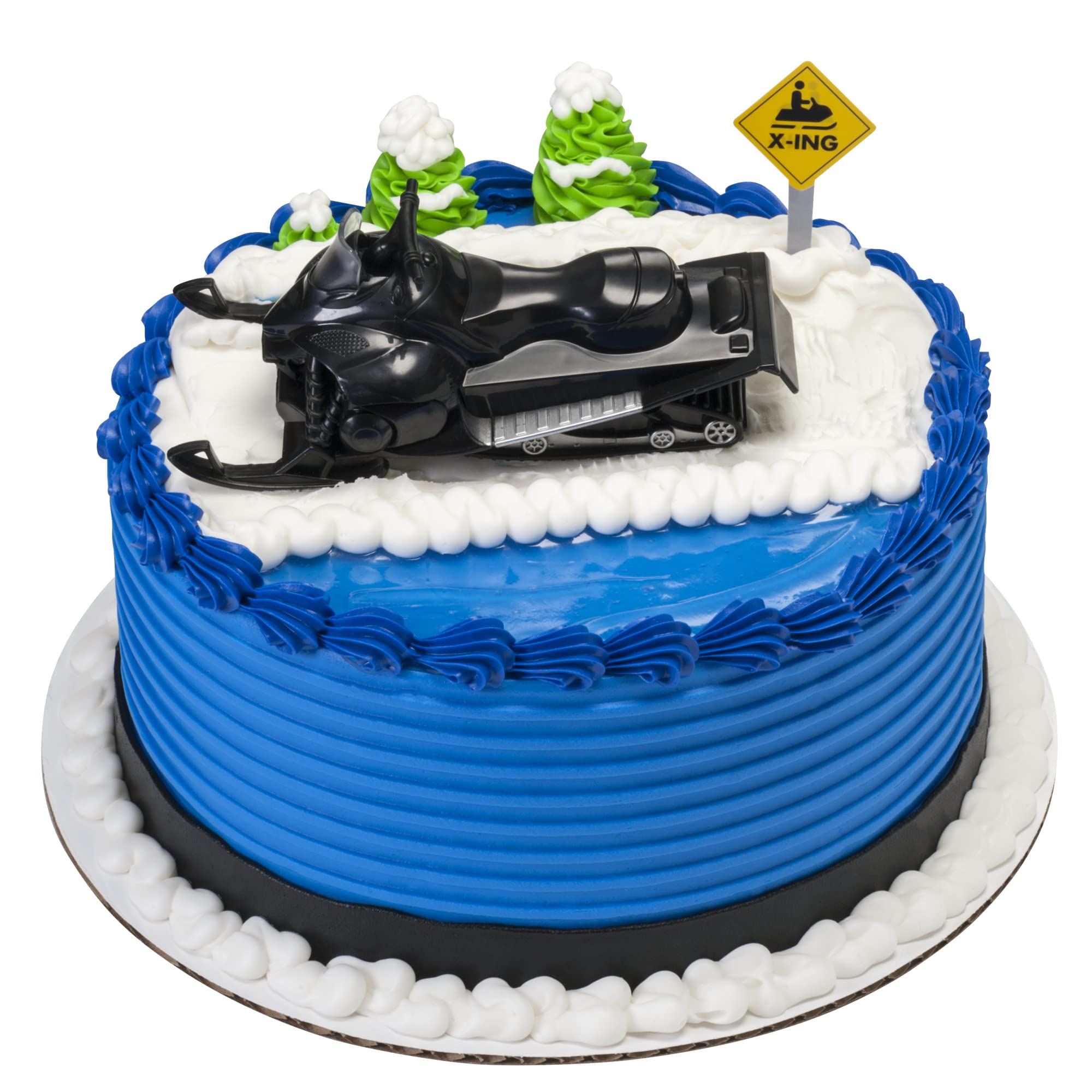 DecoSet® Powder Power Cake Topper, 2 Piece Snow Sports Cake Decoration With Snowmobile Crossing Sign, Winter Themed - Image 3