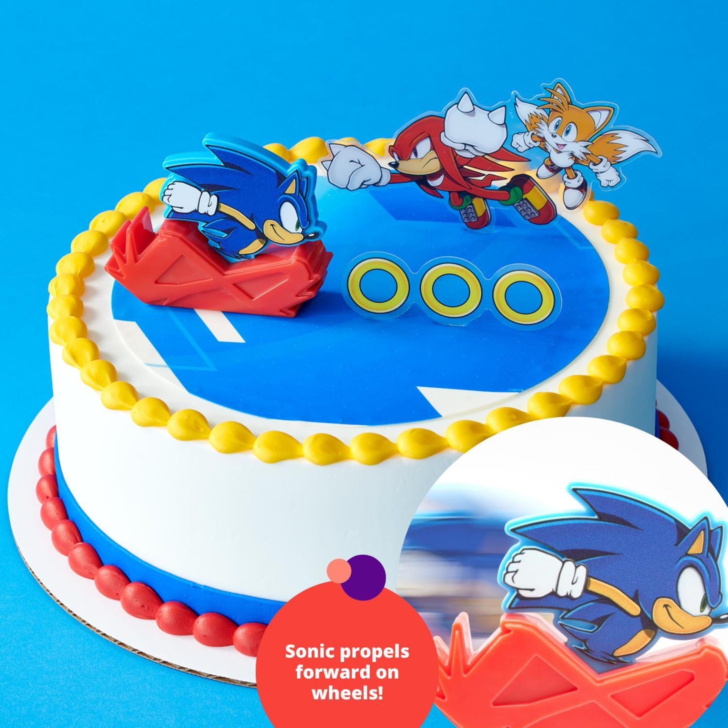 DecoSet Sonic The Hedgehog Cake Topper, 3-Piece Decoration Set With Tails & Knuckles Cake Pic, Rings Cake Pic And Rolling Sonic Action Figurine, For Birthday And Celebrations - Image 4