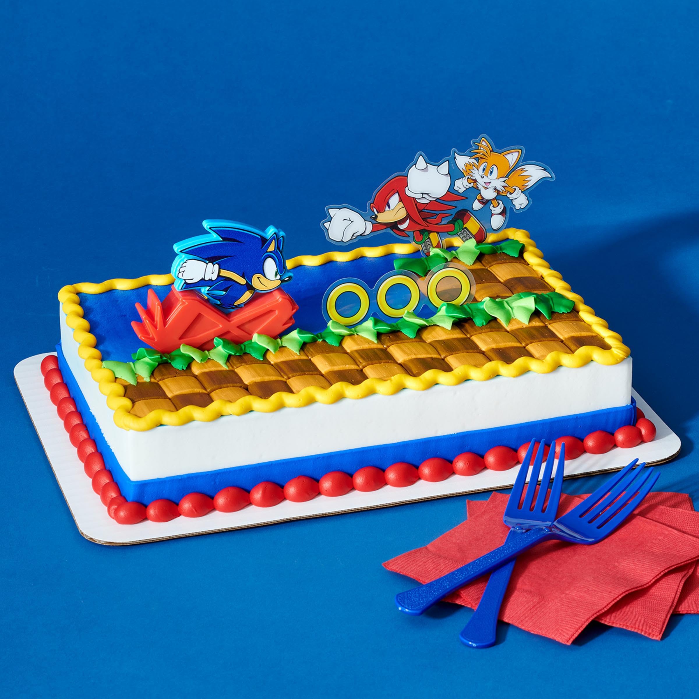 DecoSet Sonic The Hedgehog Cake Topper, 3-Piece Decoration Set With Tails & Knuckles Cake Pic, Rings Cake Pic And Rolling Sonic Action Figurine, For Birthday And Celebrations - Image 6