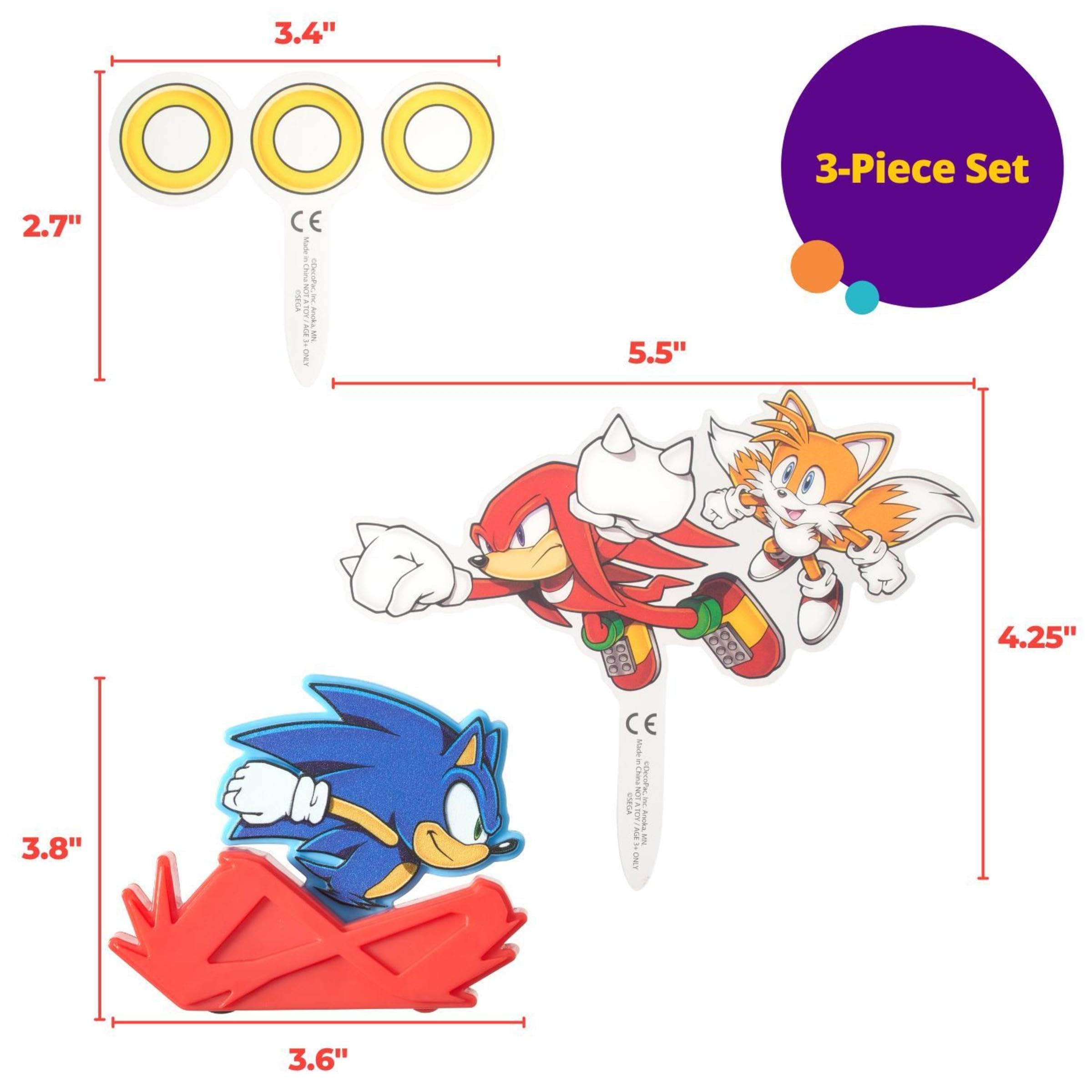 DecoSet Sonic The Hedgehog Cake Topper, 3-Piece Decoration Set With Tails & Knuckles Cake Pic, Rings Cake Pic And Rolling Sonic Action Figurine, For Birthday And Celebrations - Image 8