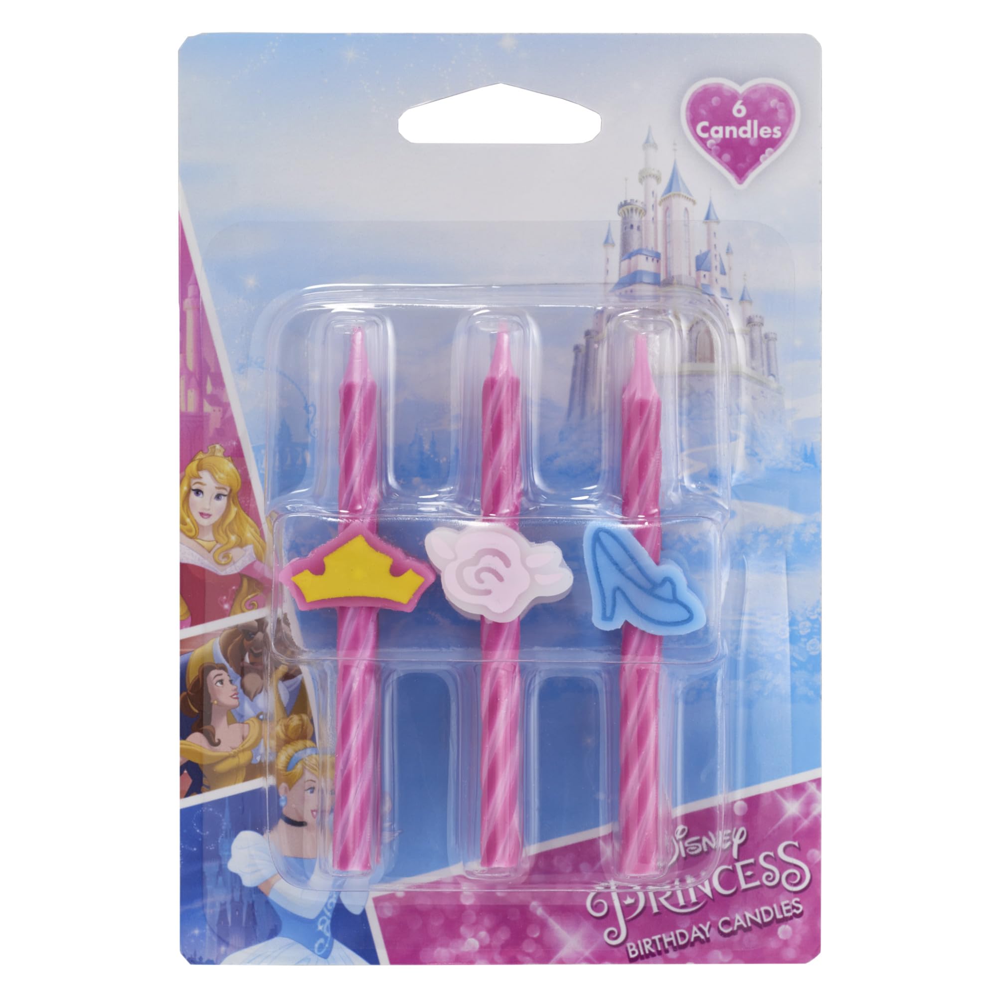 Disney Princess Birthday Cake Candles | 6 Birthday Candles for Cake Decorations, Pink Stripe Candles Featuring Aurora's Crown, Belle's Rose & Cinderella's Glass Slipper for Disney Princess Party - Image 5
