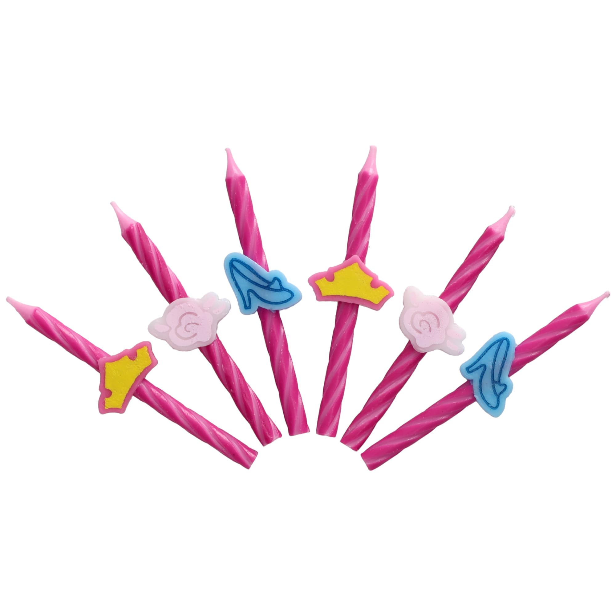 Disney Princess Birthday Cake Candles | 6 Birthday Candles for Cake Decorations, Pink Stripe Candles Featuring Aurora's Crown, Belle's Rose & Cinderella's Glass Slipper for Disney Princess Party - Image 7