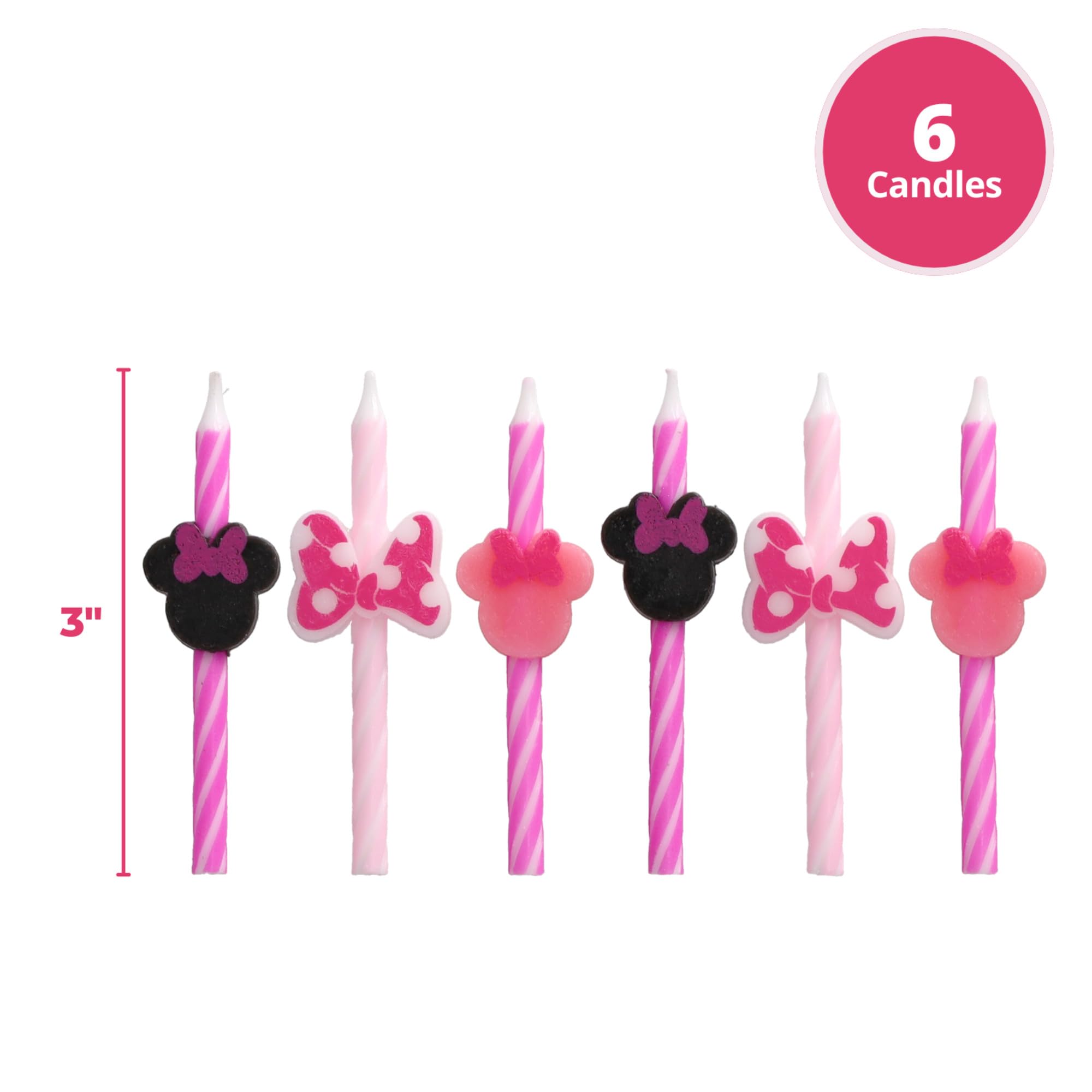 Disney's Minnie Mouse Birthday Cake Candles | 6 Birthday Candles for Cake Decorations, Pink Stripe Candles, Cake Toppers for Minnie Mouse Party - Image 3