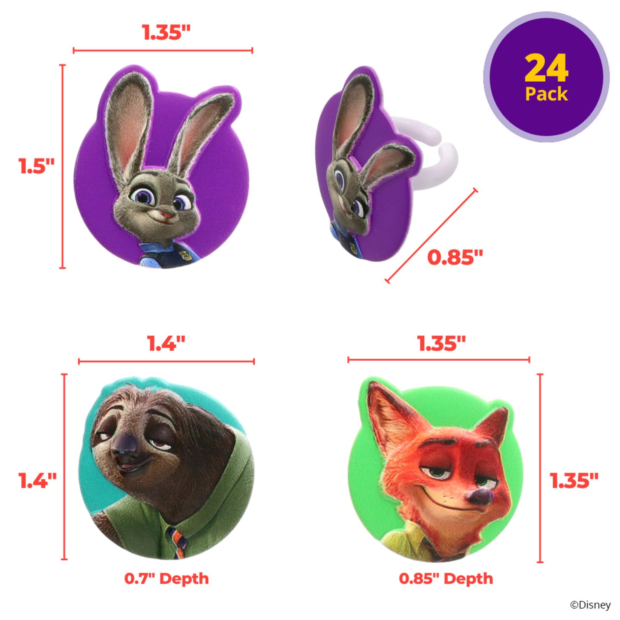 Disney's Zootopia Rings, Cupcake Decorations Featuring Judy Hopps, Nick Wilde & Flash Slothmore - 24 Pack - Image 3
