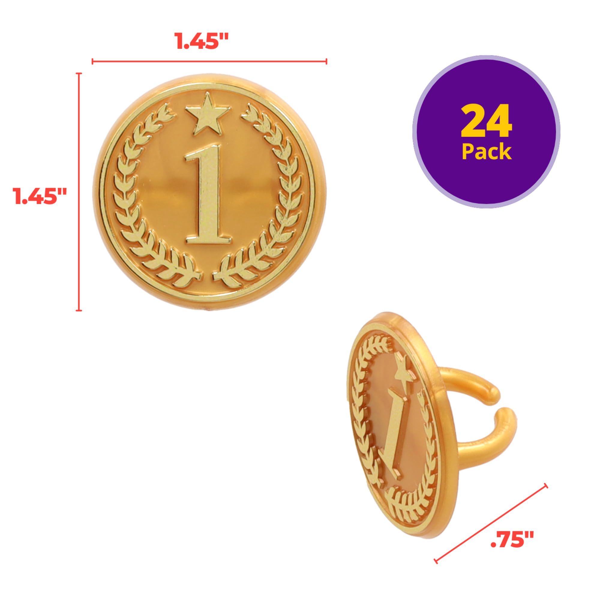 Gold Medal Cupcake Rings, 24 Cupcake Toppers For Sports Celebrations, Winter Olympics, Number 1, Food Safe Cake Toppers – 24 Pack - Image 4
