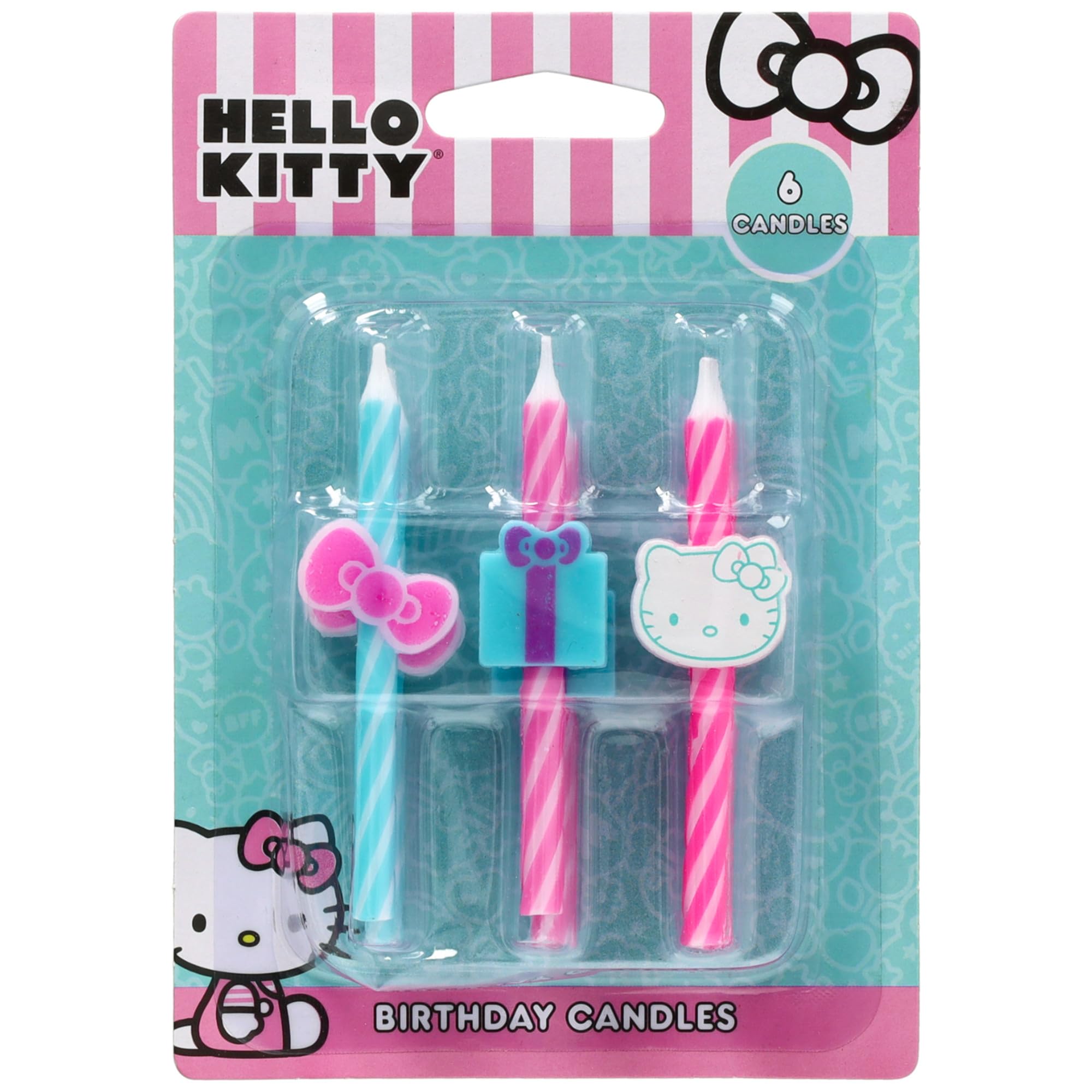 Hello Kitty® Birthday Cake Candles | 6 Birthday Candles for Cake Decorations, Pink & Blue Striped Candles, Cupcake Toppers for Hello Kitty® Party - Image 4