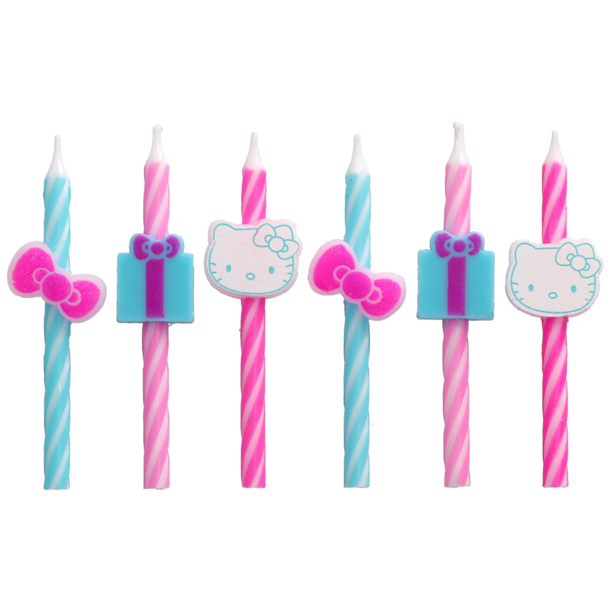Hello Kitty® Birthday Cake Candles | 6 Birthday Candles for Cake Decorations, Pink & Blue Striped Candles, Cupcake Toppers for Hello Kitty® Party - Image 5