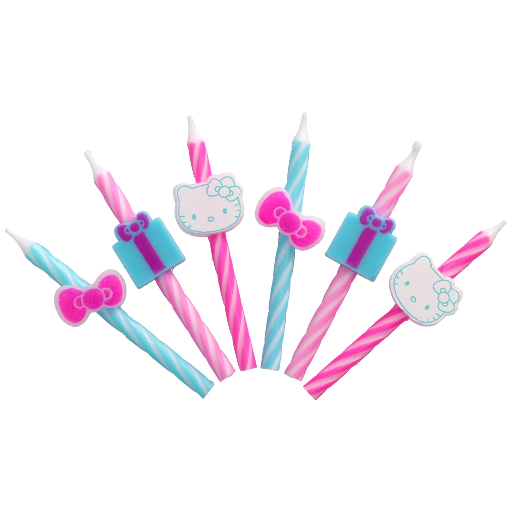 Hello Kitty® Birthday Cake Candles | 6 Birthday Candles for Cake Decorations, Pink & Blue Striped Candles, Cupcake Toppers for Hello Kitty® Party - Image 6