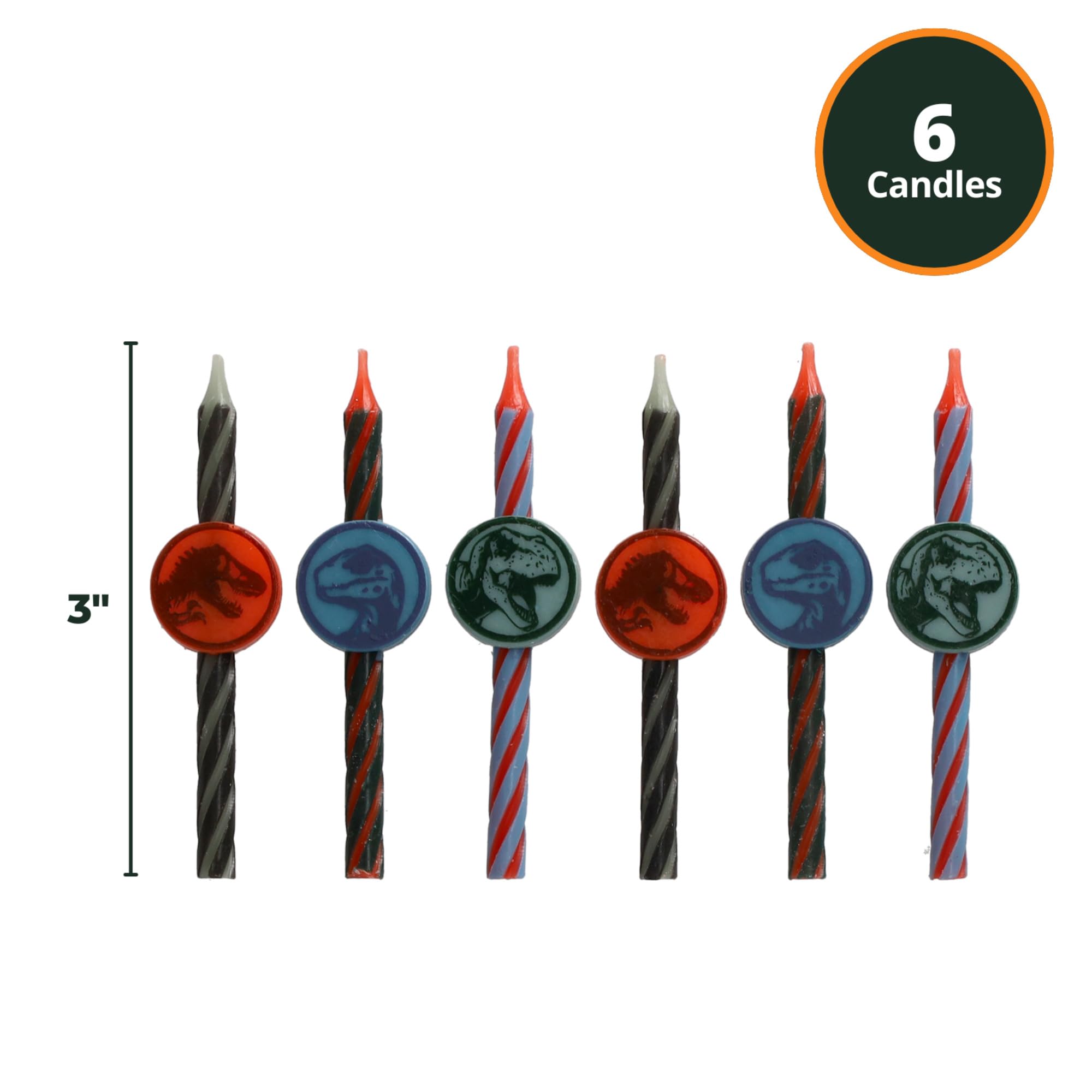 Jurassic World Birthday Cake Candles | 6 Birthday Candles for Cake Decorations, Multicolored Striped Dinosaur Candles, Cake Toppers for Jurassic World Party - Image 3