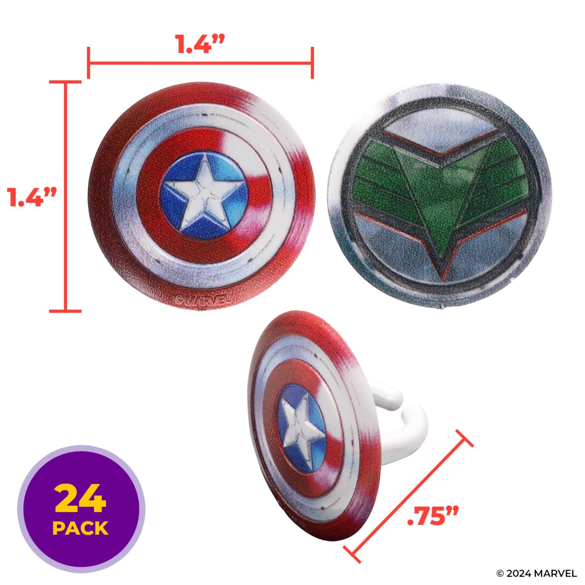 Marvel Studios' Captain America: Brave New World Cupcake Rings, 24 Captain America & Falcon Cupcake Decorations, Food Safe Cake Toppers, Party Favors – 24 Pack - Image 4