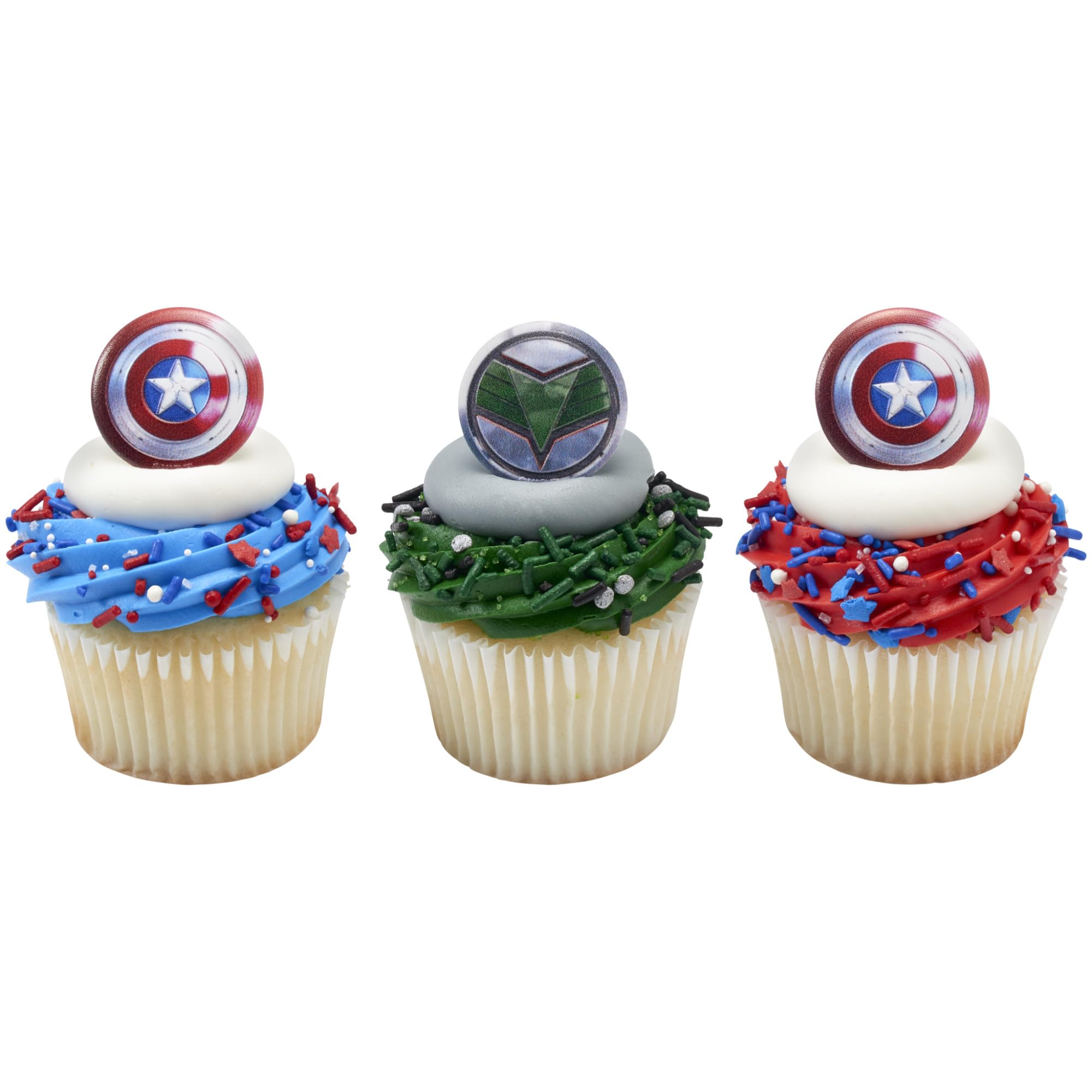 Marvel Studios' Captain America: Brave New World Cupcake Rings, 24 Captain America & Falcon Cupcake Decorations, Food Safe Cake Toppers, Party Favors – 24 Pack - Image 5