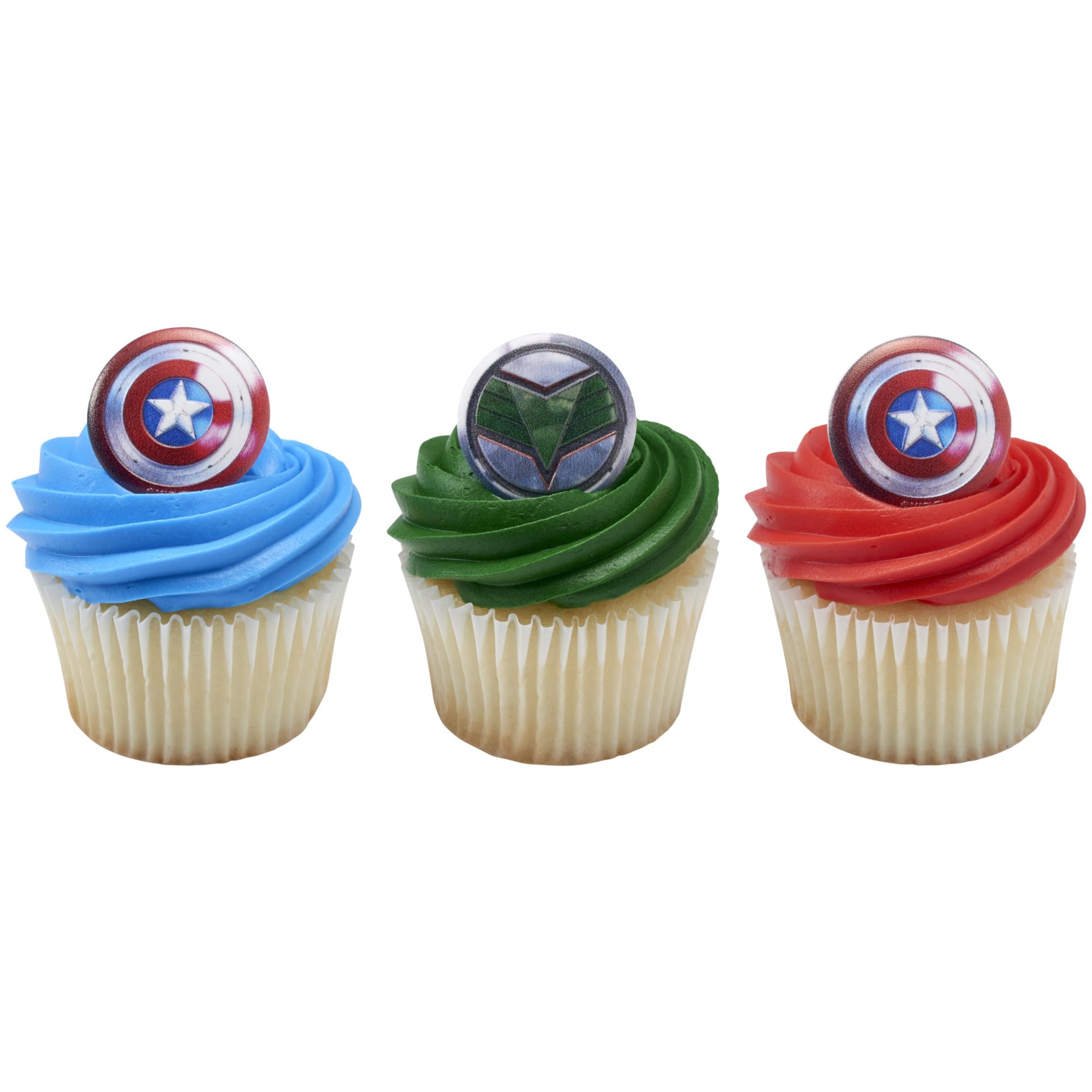 Marvel Studios' Captain America: Brave New World Cupcake Rings, 24 Captain America & Falcon Cupcake Decorations, Food Safe Cake Toppers, Party Favors – 24 Pack - Image 7