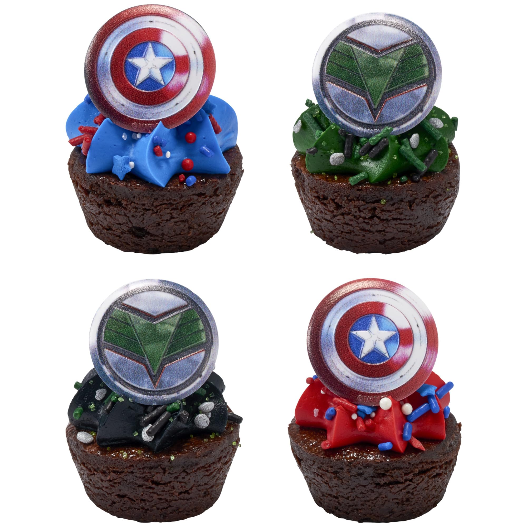Marvel Studios' Captain America: Brave New World Cupcake Rings, 24 Captain America & Falcon Cupcake Decorations, Food Safe Cake Toppers, Party Favors – 24 Pack - Image 9