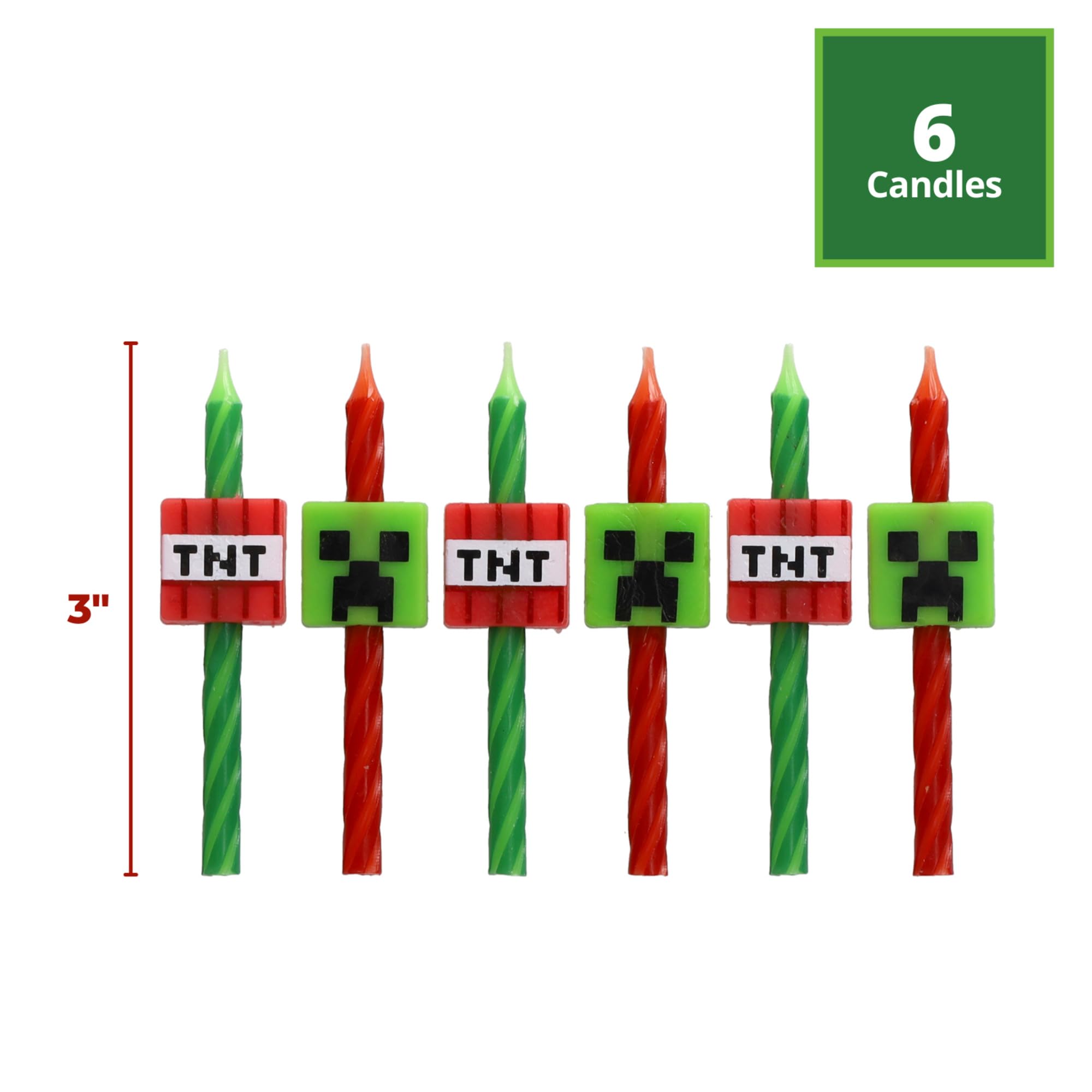 Minecraft Birthday Cake Candles | 6 Birthday Candles for Cake Decorations, Red & Green Striped Candles, Cake Toppers for Minecraft Party - Image 3