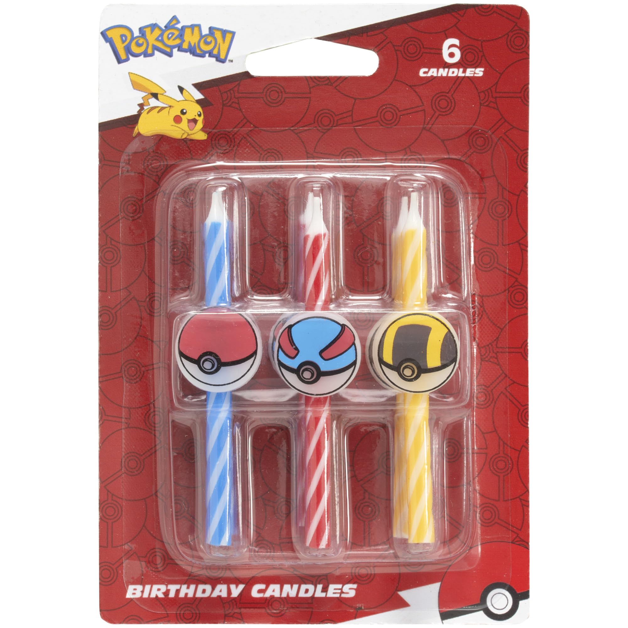 Pokémon Birthday Cake Candles | 6 Birthday Candles for Cake Decorations, Red, Blue, Yellow Striped Candles, Poké Ball Cake Toppers for Pokémon Party - Image 4