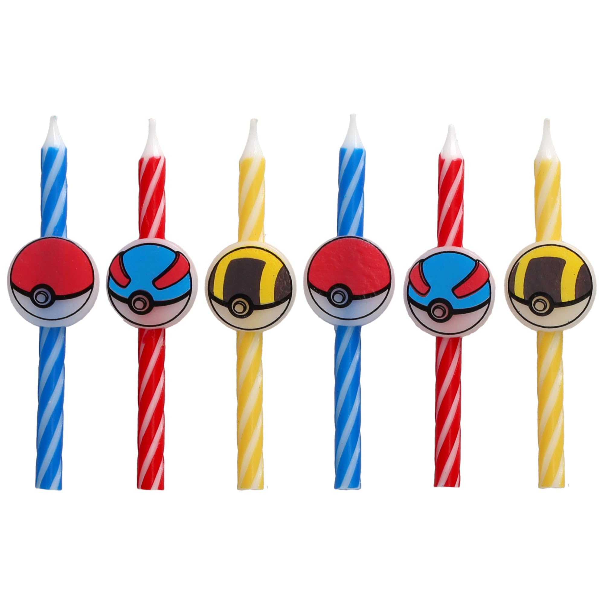 Pokémon Birthday Cake Candles | 6 Birthday Candles for Cake Decorations, Red, Blue, Yellow Striped Candles, Poké Ball Cake Toppers for Pokémon Party - Image 5