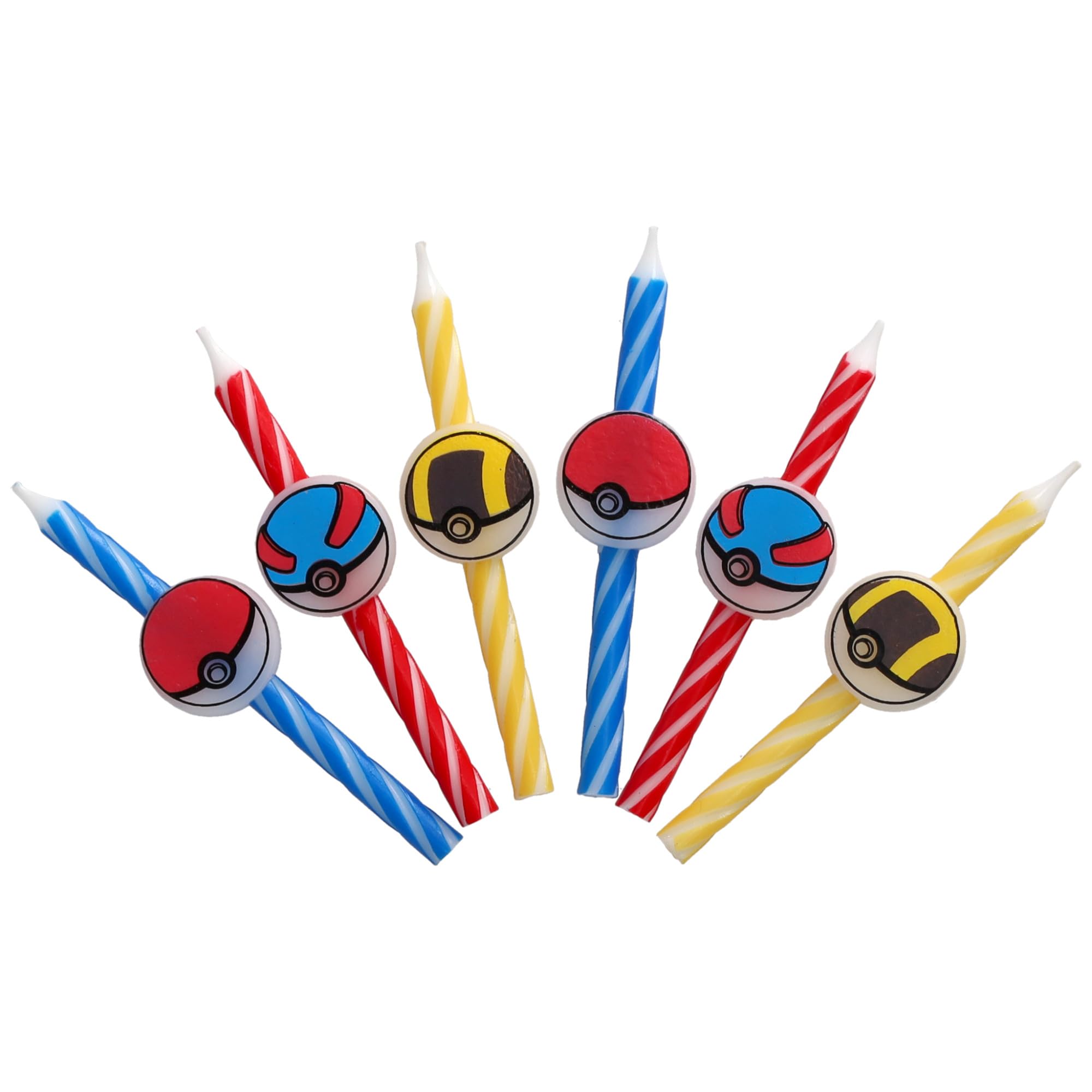 Pokémon Birthday Cake Candles | 6 Birthday Candles for Cake Decorations, Red, Blue, Yellow Striped Candles, Poké Ball Cake Toppers for Pokémon Party - Image 6