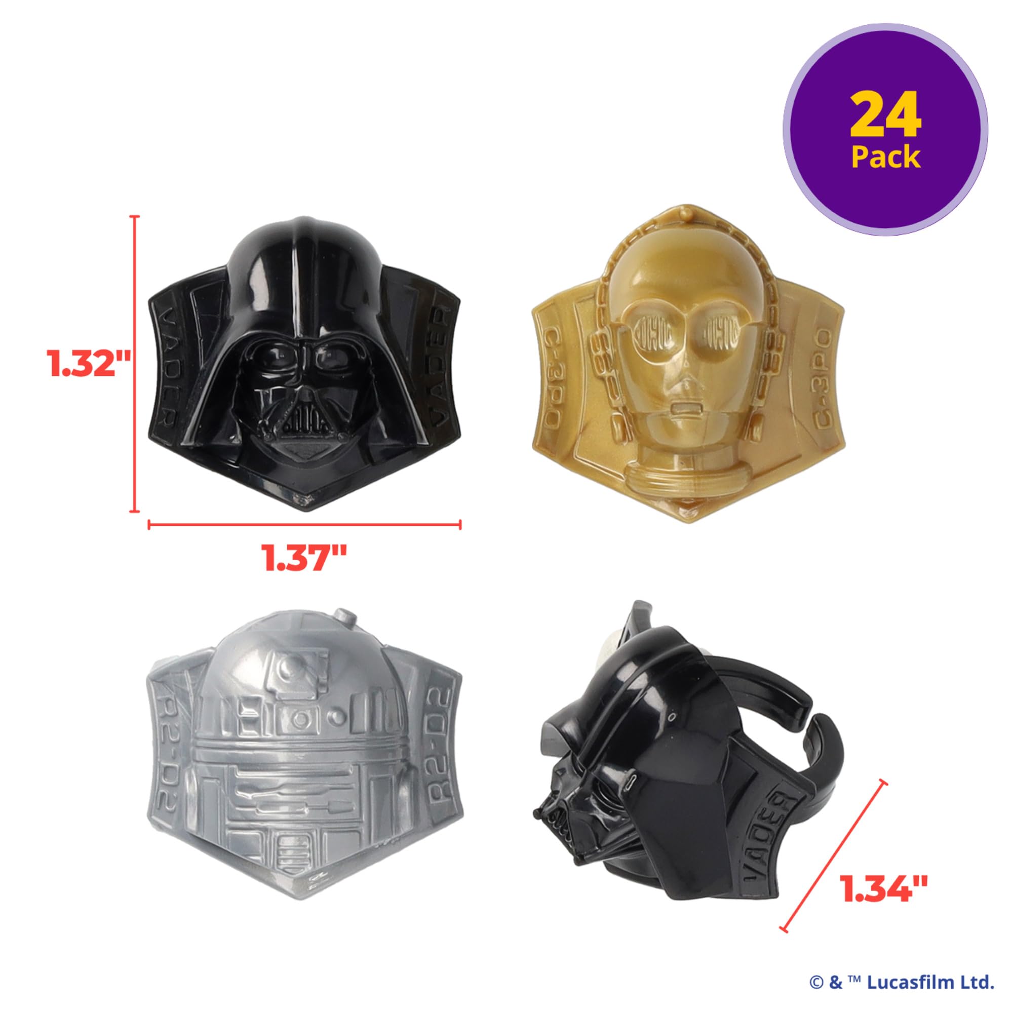 STAR WARS Cupcake Rings, 24 Cupcake Toppers Featuring Darth Vader, C-3PO, And R2-D2, 3D Food Safe Cake Toppers by DecoPac– 24 Pack - Image 3