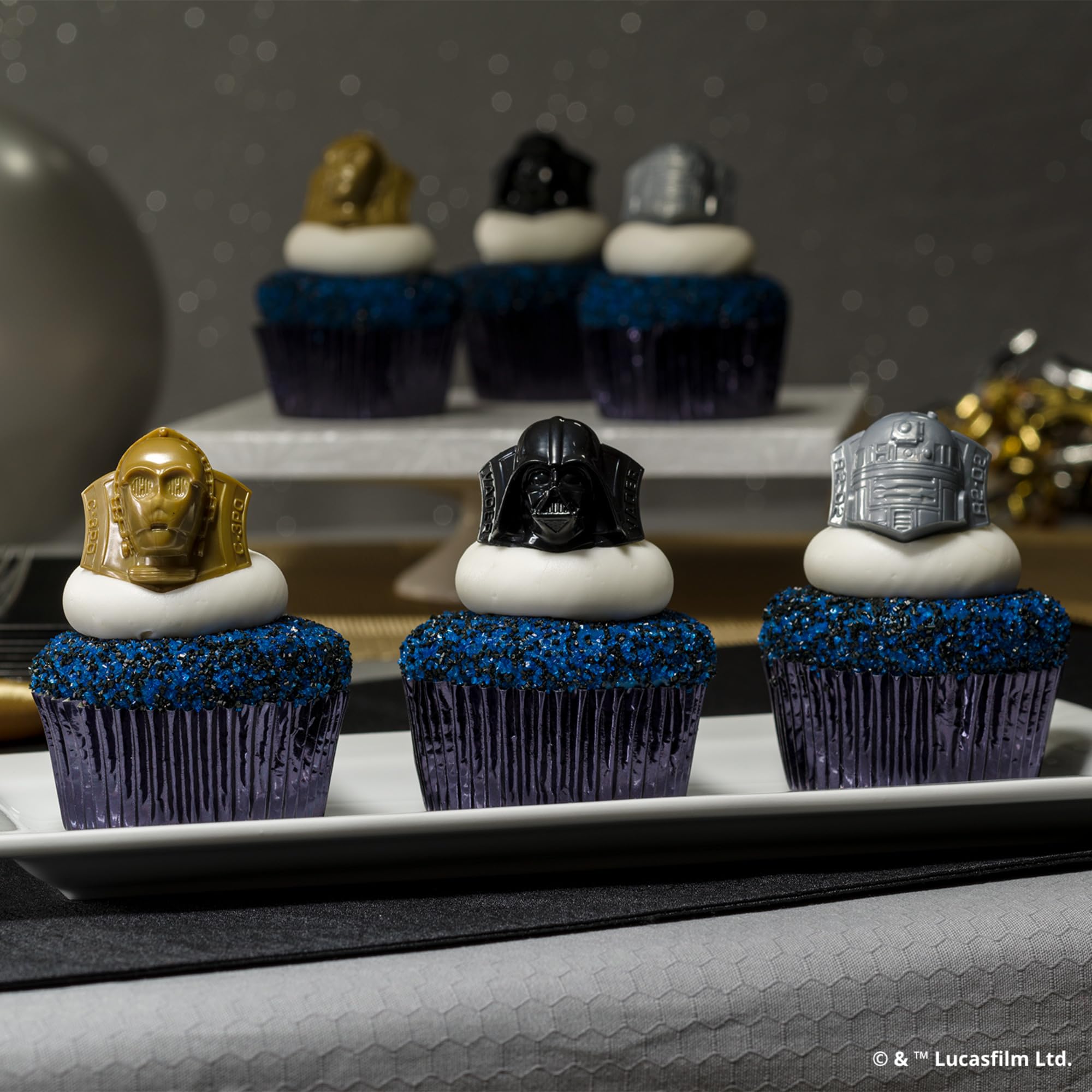 STAR WARS Cupcake Rings, 24 Cupcake Toppers Featuring Darth Vader, C-3PO, And R2-D2, 3D Food Safe Cake Toppers by DecoPac– 24 Pack - Image 4